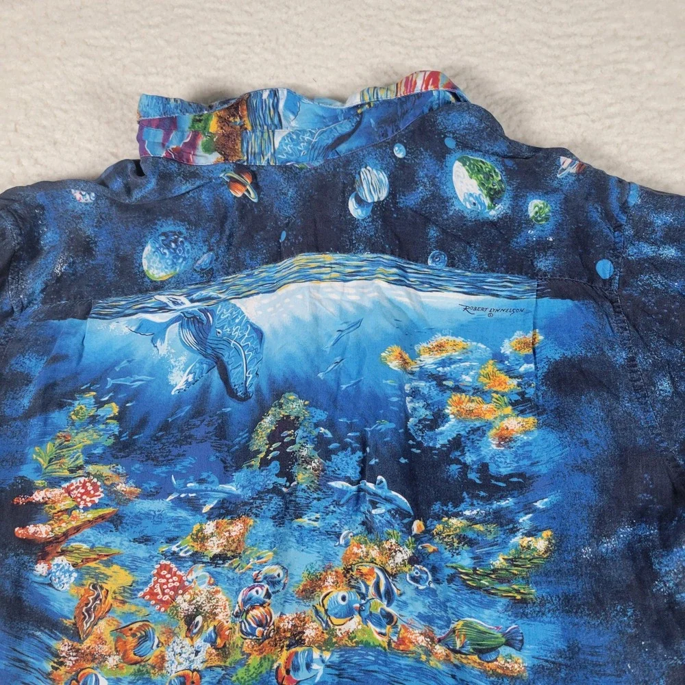 Reyn Spooner Robert Lyn Nelson Shirt Mens L Blue Underwater Space Whale Reef - Picture 8 of 9